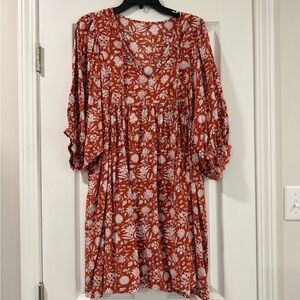 Floral Red and White Dress